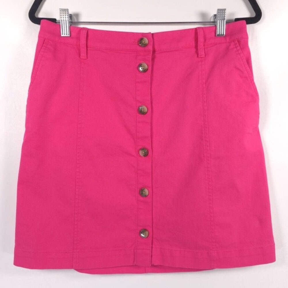 J. CREW Button Front Mini Skirt‎ Pink Belt Loops Size 8